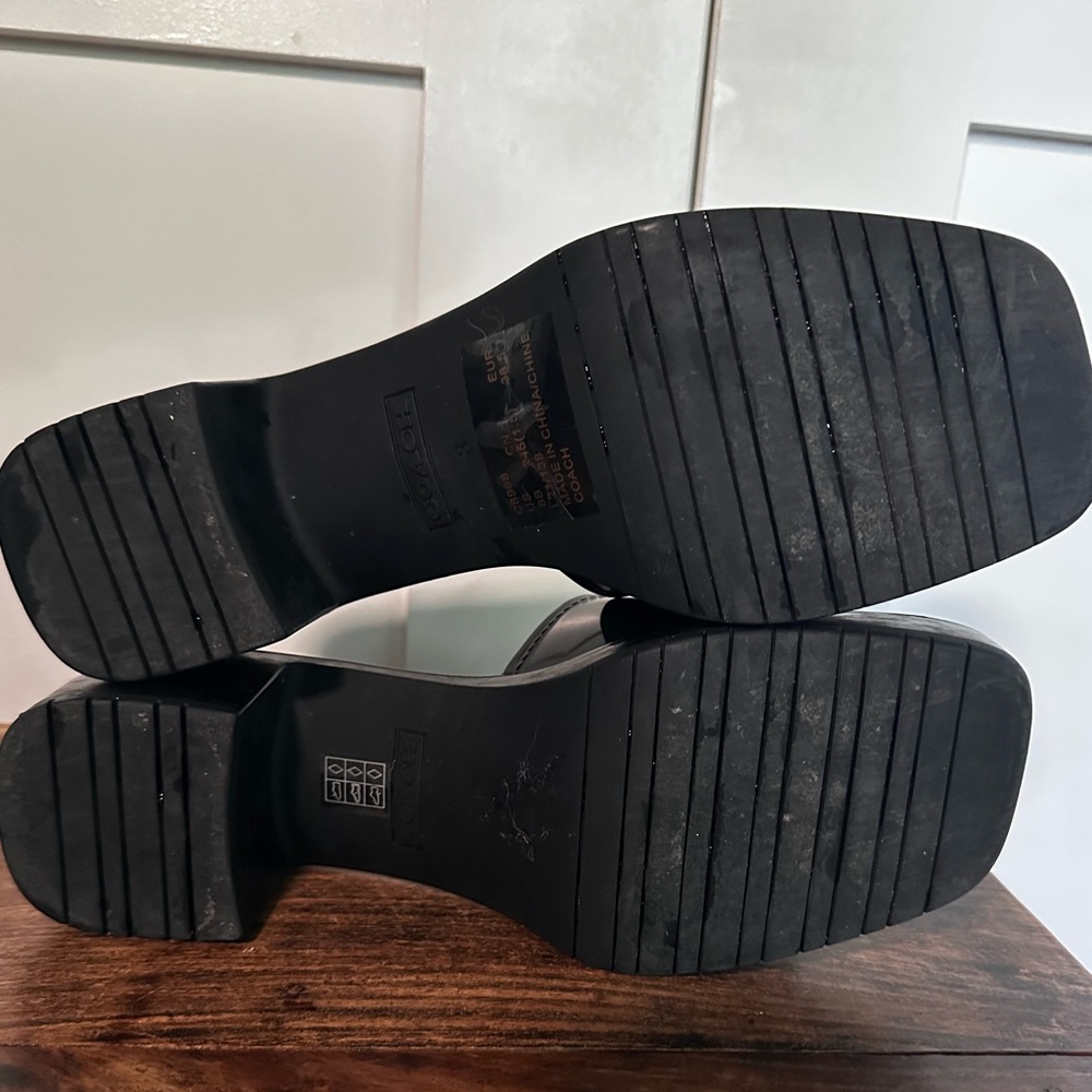 Coach Scarlett size 8 gloss black rubber block heel logo slides. - Picture 9 of 11